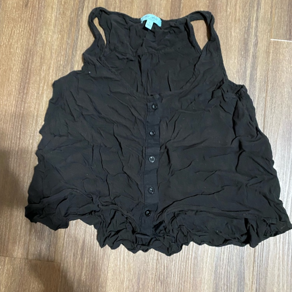 Black cropped button up tank top